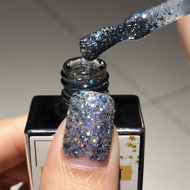 新品日韩爆闪亮片甲油胶菱形不规则闪粉微钻光疗美甲店胶渐变百搭