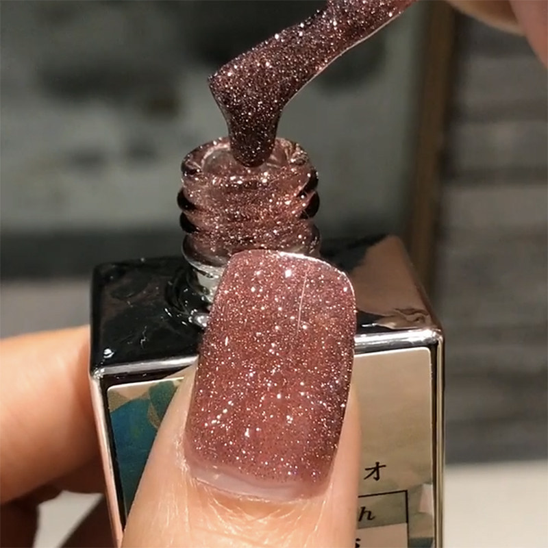 美甲网红新款蹦迪胶 夜光暴闪碎钻胶 晶钻光疗甲油胶淡樱花粉