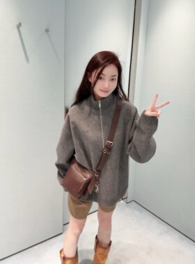 TT OF Girl 定制线 早春新品 减龄学院风宽松休闲半拉链羊绒上衣