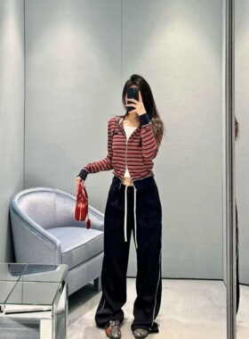 TT OF Girl  定制线 复古学院风抽绳织带撞色显瘦休闲直筒长裤