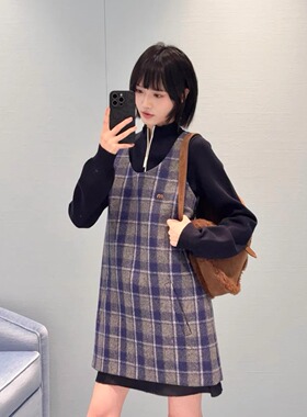 TT OF Girl 秀场画报 复古格纹连衣裙 学院风羊毛口袋设计吊带裙