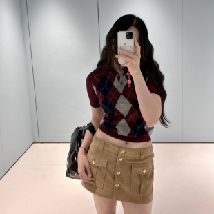 新品 定制线 菱格翻领短袖 针织毛衣 00new Girl 9.5