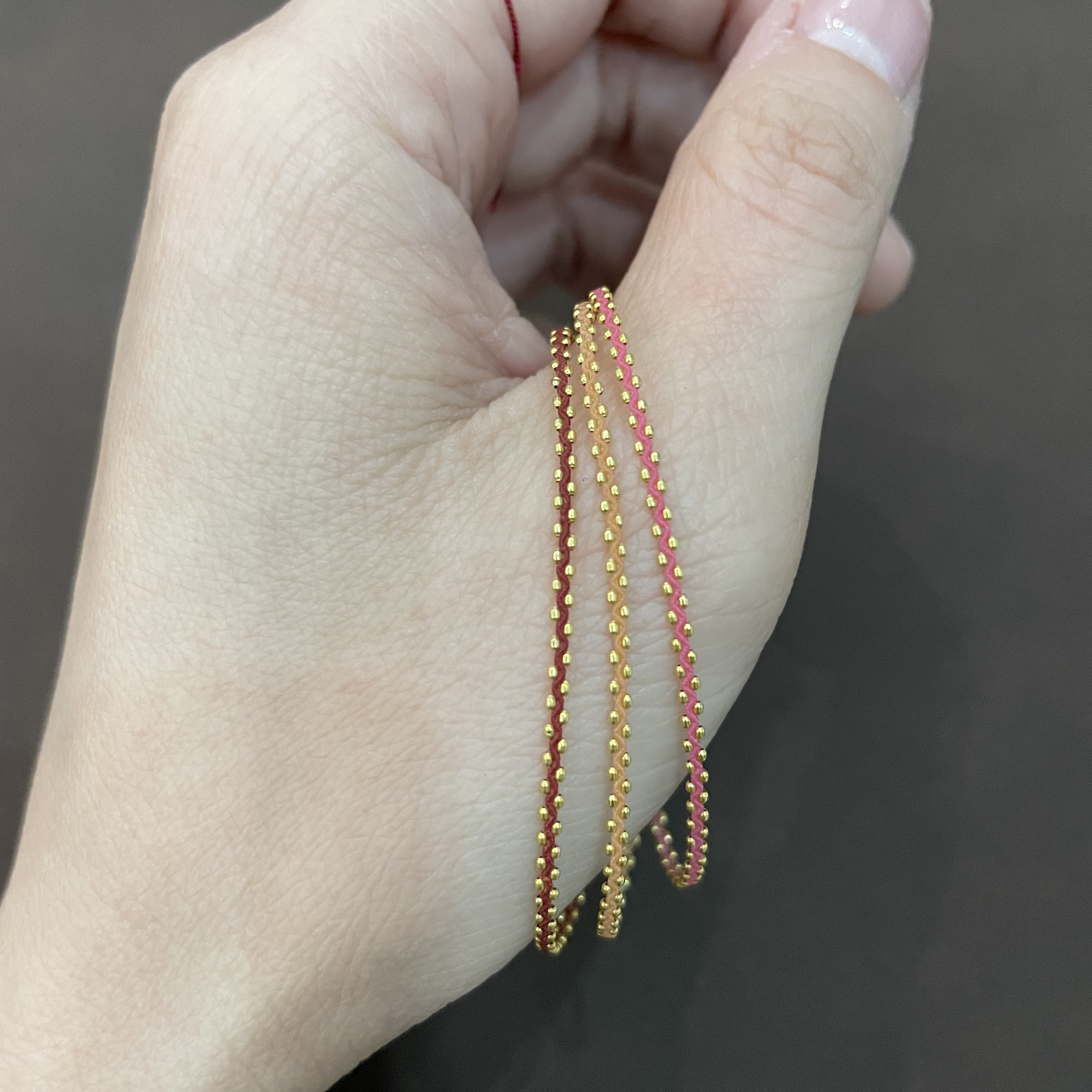 18k纯金特细小mini金珠无痕编织手链