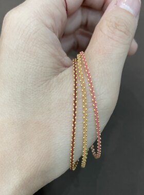 18k纯金特细小mini金珠无痕编织手链