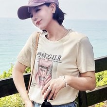 颜菱桑蚕丝T恤女2025夏季新款天丝短袖印花休闲体恤Y6092