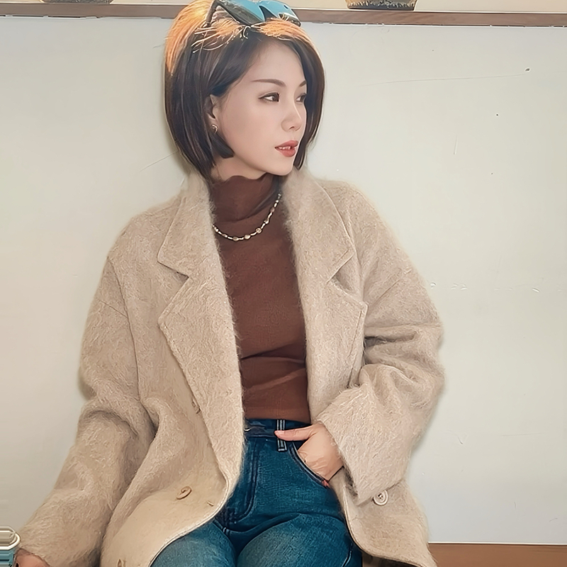 颜菱高端全毛拉绒大衣2025冬季新款100%羊毛西装外套Y11102