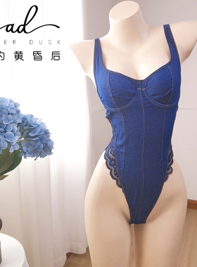 牛仔女郎  吊带上衣复古私房内衣带钢圈小胸纯欲蕾丝情趣高叉显瘦