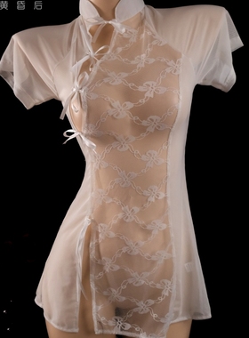 佳人如梦    性感旗袍女新款透明睡裙大码高级睡衣蕾丝透视装情趣
