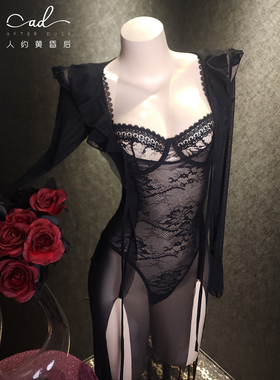 睡裙套装  大码吊带性感睡衣长袖衣透视内衣诱惑女情趣蕾丝连衣裙