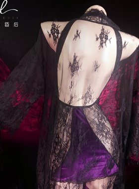 【清货】紫色性感睡衣裙全透视挂脖情趣情侣约会黑色蕾丝睡袍套装