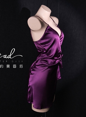 紫狐  绑带浴袍睡裙性感冰丝睡衣成熟气质款