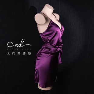 紫狐  绑带浴袍睡裙性感冰丝睡衣成熟气质款