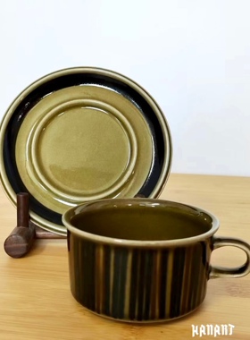 芬兰Arabia Blue Kosmos蓝色手绘条纹波斯菊中古茶杯宽口咖啡杯