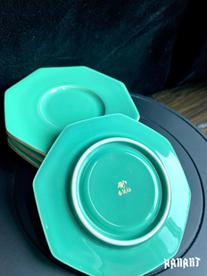 日本皇室御用瓷器香兰社KORANSHA下午茶器具绿色甜品碟小盘子八角