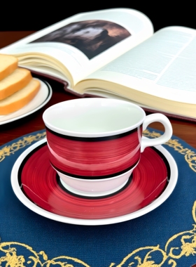 瑞典Rorstrand Carmen红色经典骨瓷中古咖啡杯茶杯碟下午茶杯碟