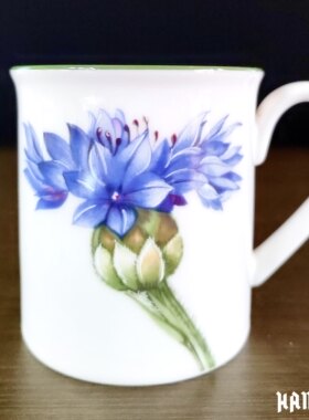 德国Villeroy&Boch唯宝手绘图案矢车菊马克杯茶杯中古早餐牛奶杯