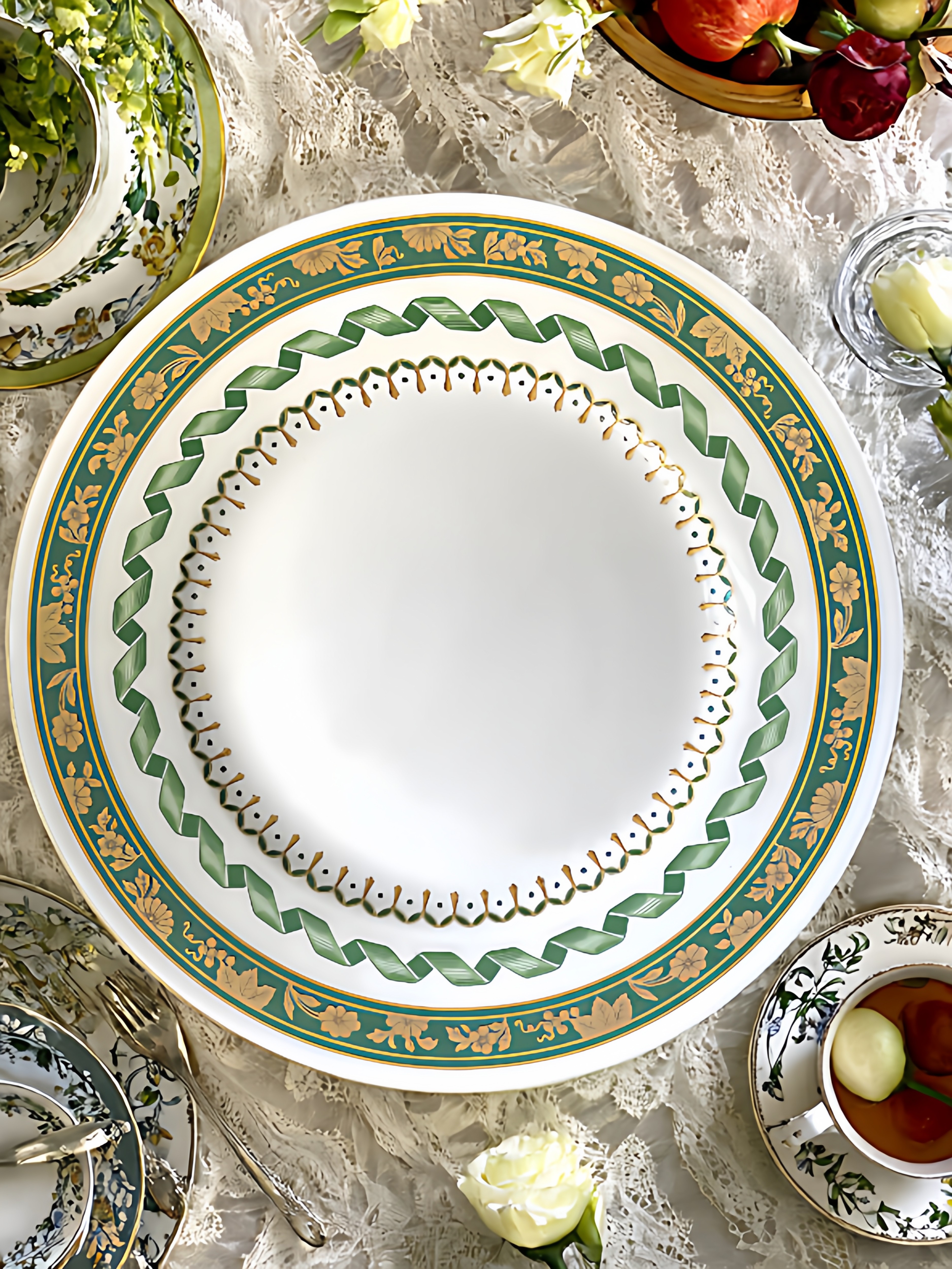 意大利产Richard Ginori茶盘蛋糕盘果盘餐盘甜品盘绿釉鎏金限量版