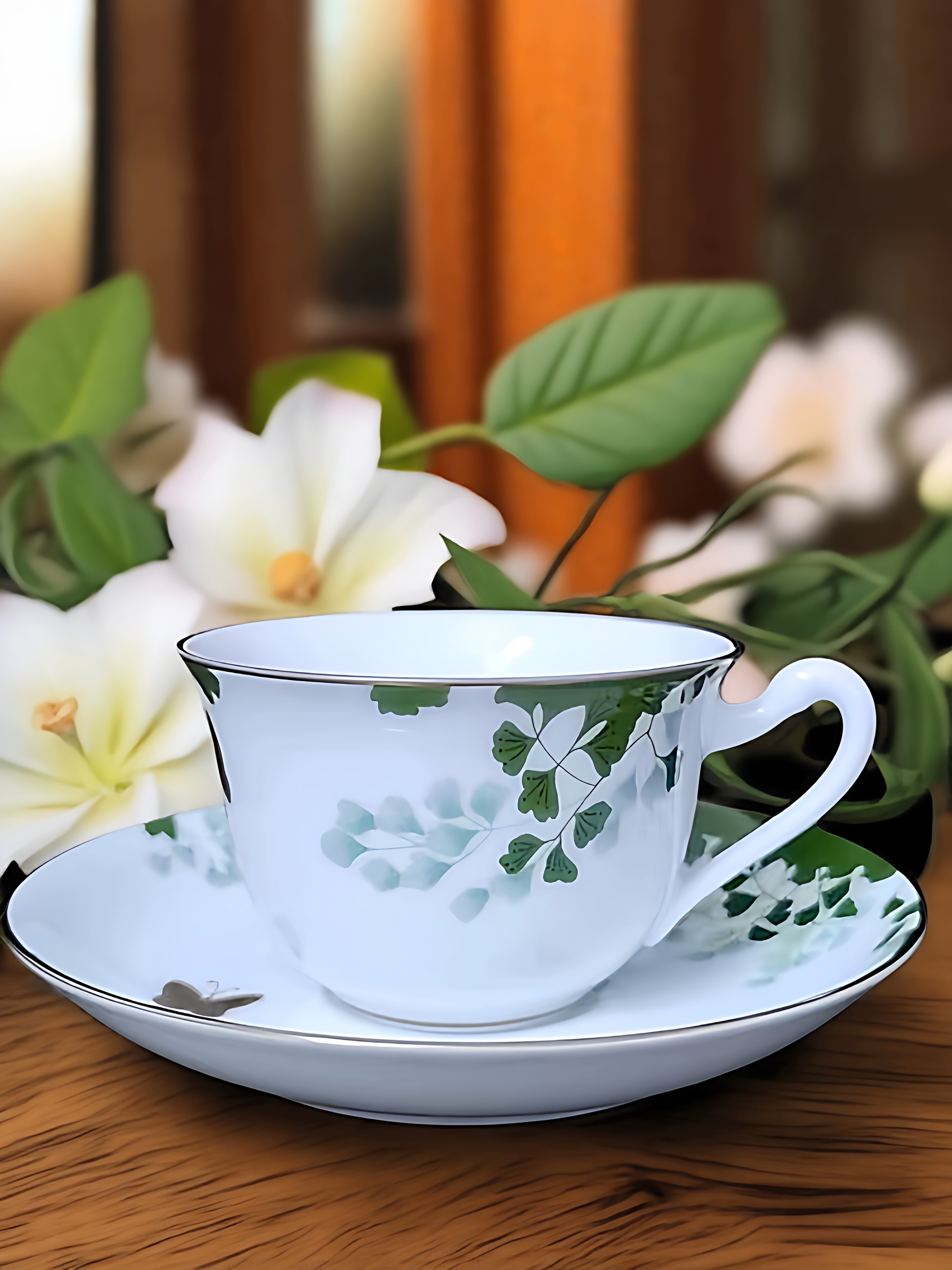 日本大仓陶园OKURA ART CHINA咖啡杯碟绿叶金蝴蝶红茶杯收藏限量