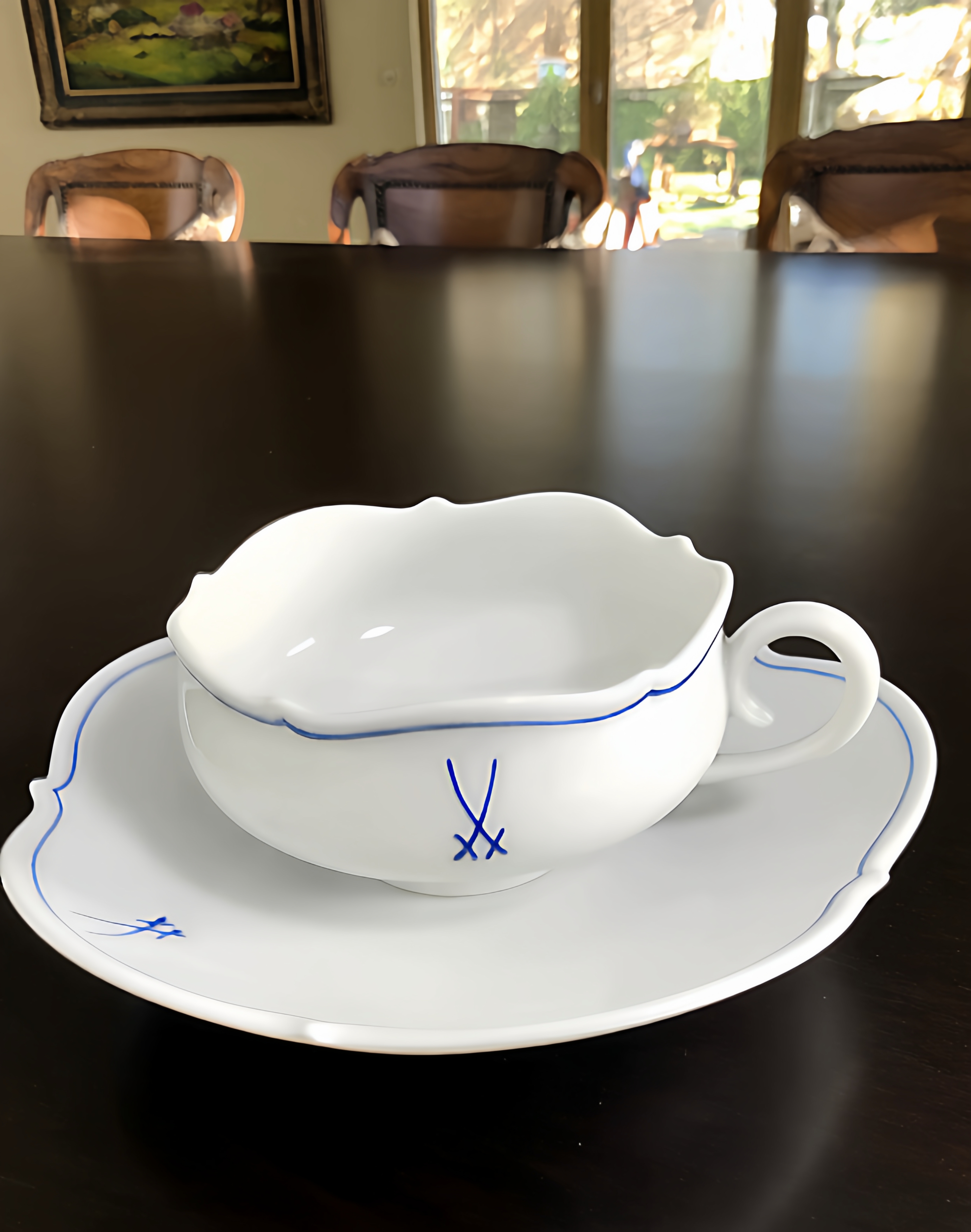 德国产梅森瓷器Meissen双剑大剪裁手绘咖啡杯茶杯碟下午茶一等品