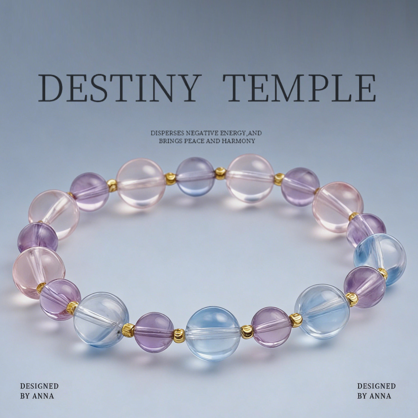 原创天然紫水晶粉水晶海蓝宝女手串招米/好事到来/百搭轻奢手链