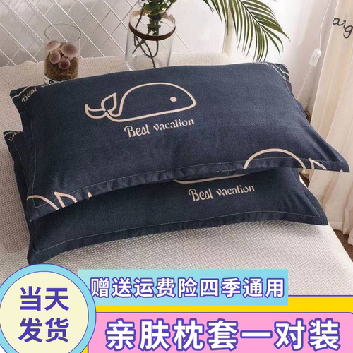 枕头套一对装2个枕芯罩学生40×60纯色枕套48×74有纯棉款水洗棉