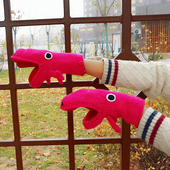 纯手工毛线手套青蛙造型加绒加厚保暖手套男女通用冬