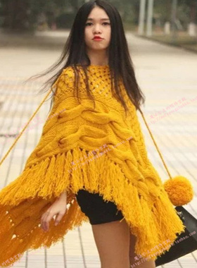 流苏斗篷披肩连帽保暖套头流苏