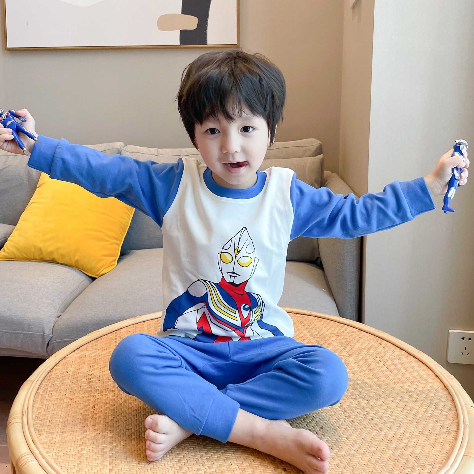 儿童睡衣男童秋衣秋裤纯棉长袖奥特曼套装新款中小童空调家居服