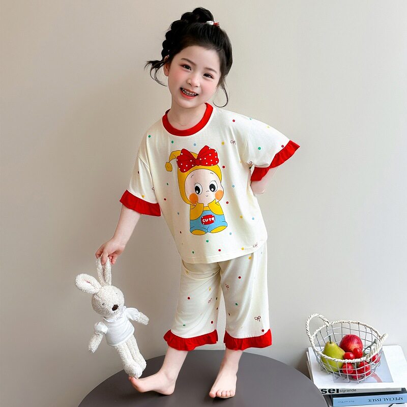 莫代尔夏季女童睡衣套装空调服