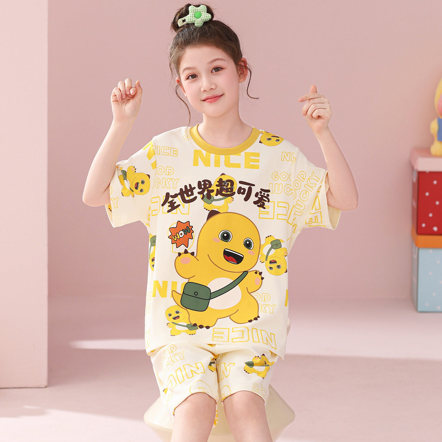 夏季女童精梳棉短袖卡通家居服