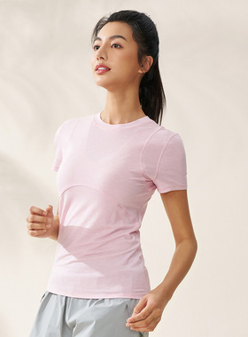 天丝美利奴羊毛瑜伽t恤上衣短袖女收腰显瘦健身服休闲运动弹力t恤