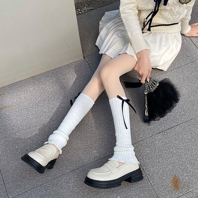 蝴蝶结针织毛线袜套女jk纯色日系lolita芭蕾风两用手臂套长款袖套