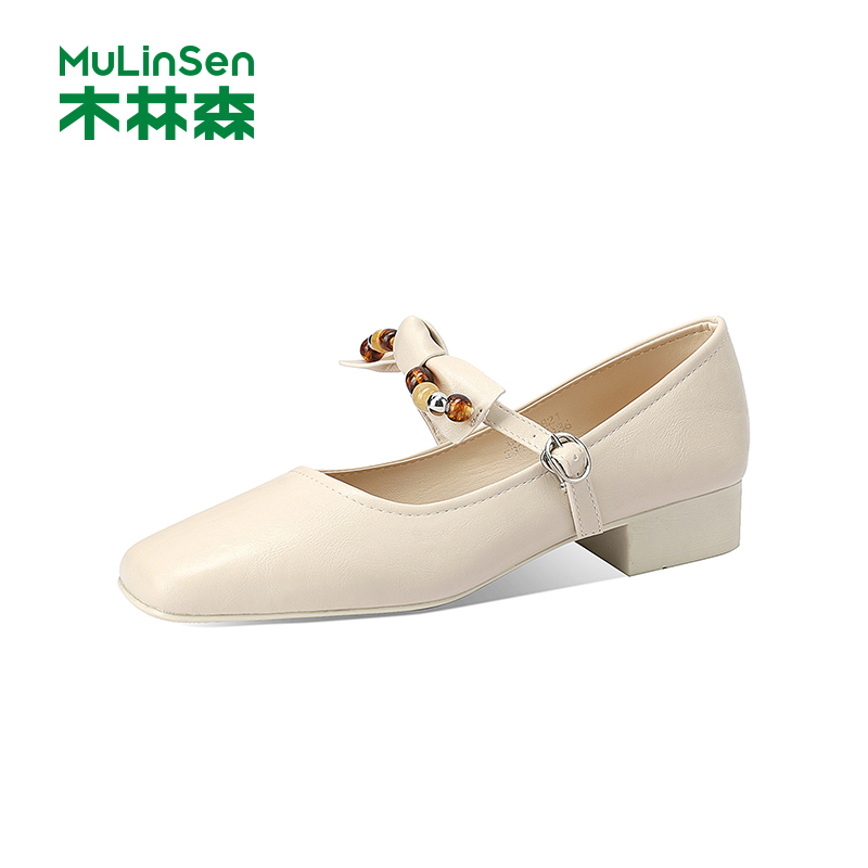 木林森女士优雅方头玛丽珍鞋