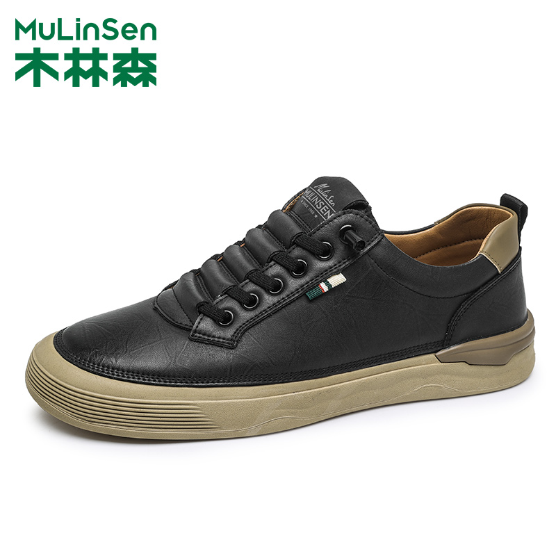 木林森板鞋男士软底休闲皮鞋