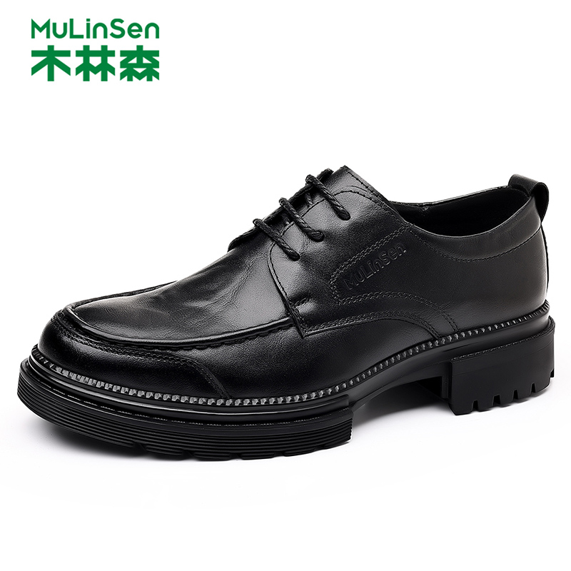 木林森头层牛皮男鞋秋季商务正装休闲皮鞋男款冬季英伦复古德比鞋