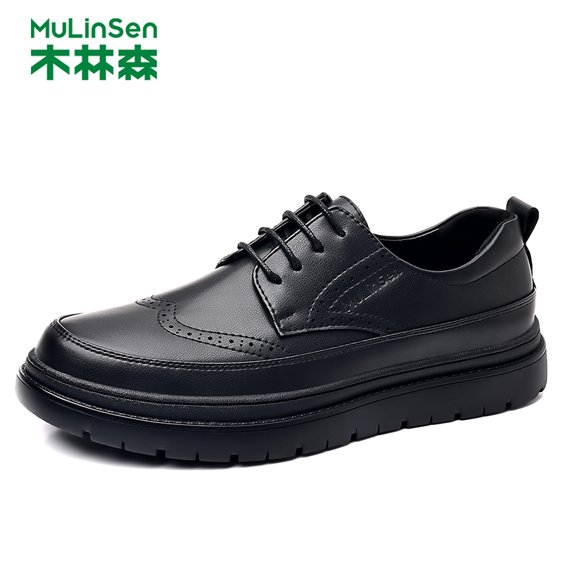 木林森男鞋复古布洛克皮鞋