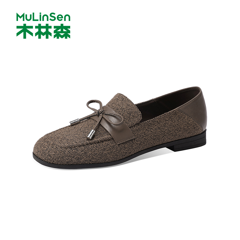 木林森单鞋女通勤蝴蝶结乐福鞋