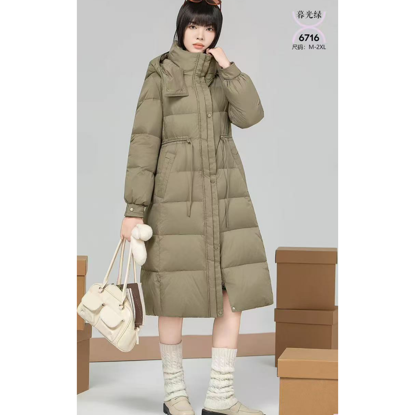 25秋冬羽绒服以旧翻新定制加厚加绒女装活帽收腰中长款ymqf6716