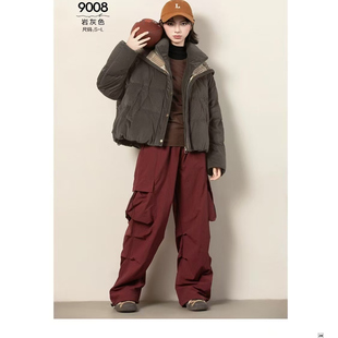 25冬羽绒服以旧翻新定制订做加厚加绒落肩袖毛线领面包女装hs9008