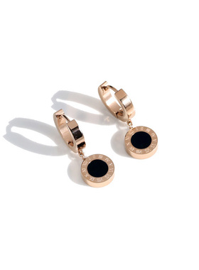 韩版罗马数字黑色圆点耳扣 钛钢镀18K玫瑰金耳坠饰品耳饰