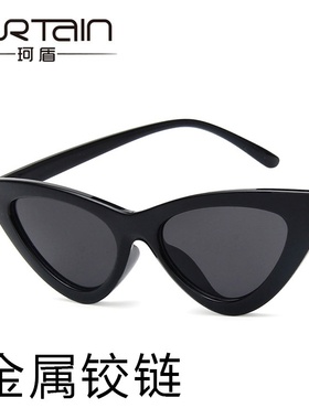 新款复古三角形猫眼太阳镜欧美潮流女士小框墨镜太阳眼镜金属