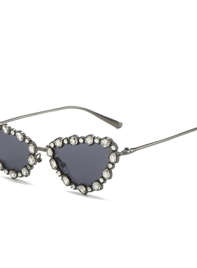 新款猫眼镶钻太阳镜 个性全金属几何三角手工钻石眼镜跨境ins墨镜