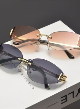 跨境新款谬家无框y2k曲面太阳镜ins女感辣妹街拍百搭墨镜