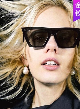 跨境潮流方形猫眼太阳镜2021新款墨镜女时尚走秀太阳眼镜金属铰链