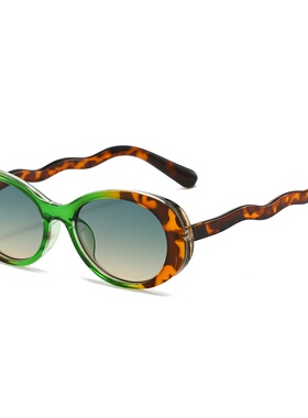 欧美时尚椭圆复古波浪镜腿潮流太阳镜度假防晒休闲女士跨境墨镜