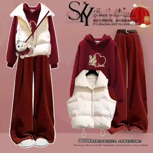冬季大童女装12-15岁加绒卫衣三件套13初中学生14洋气过年套装16