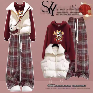 冬季大童女装12-15岁加绒卫衣三件套13初中学生14洋气过年套装16
