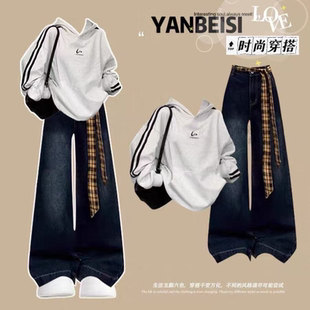 2025少女早秋新款高中学生学院风宽松连帽外套两件套装初中生穿搭