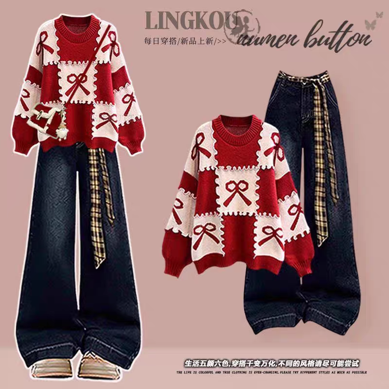 春季少女15高初中学生16学院风毛衣裤子套装17女孩18岁大童两件套,女装/女士精品,时尚套装,淘宝优惠券,粉丝福利购,淘宝优惠卷