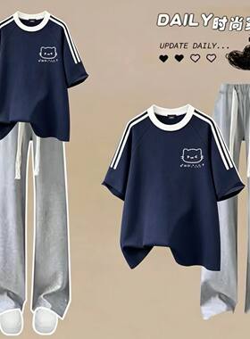 学院风少女夏装T恤休闲裤两件套
